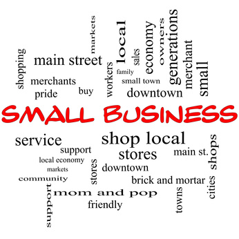 Small Business Word Cloud Concept in Red Caps